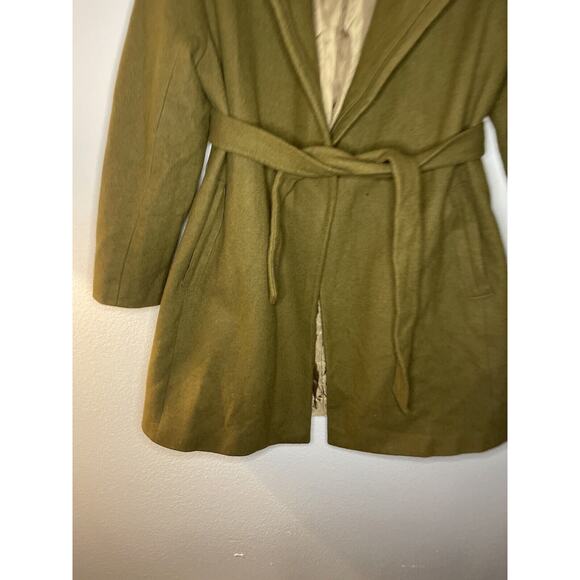 Olive Des Olive Wool Blend Coat Jacket Green Size 1 Waist Tye Korean - Picture 7 of 7